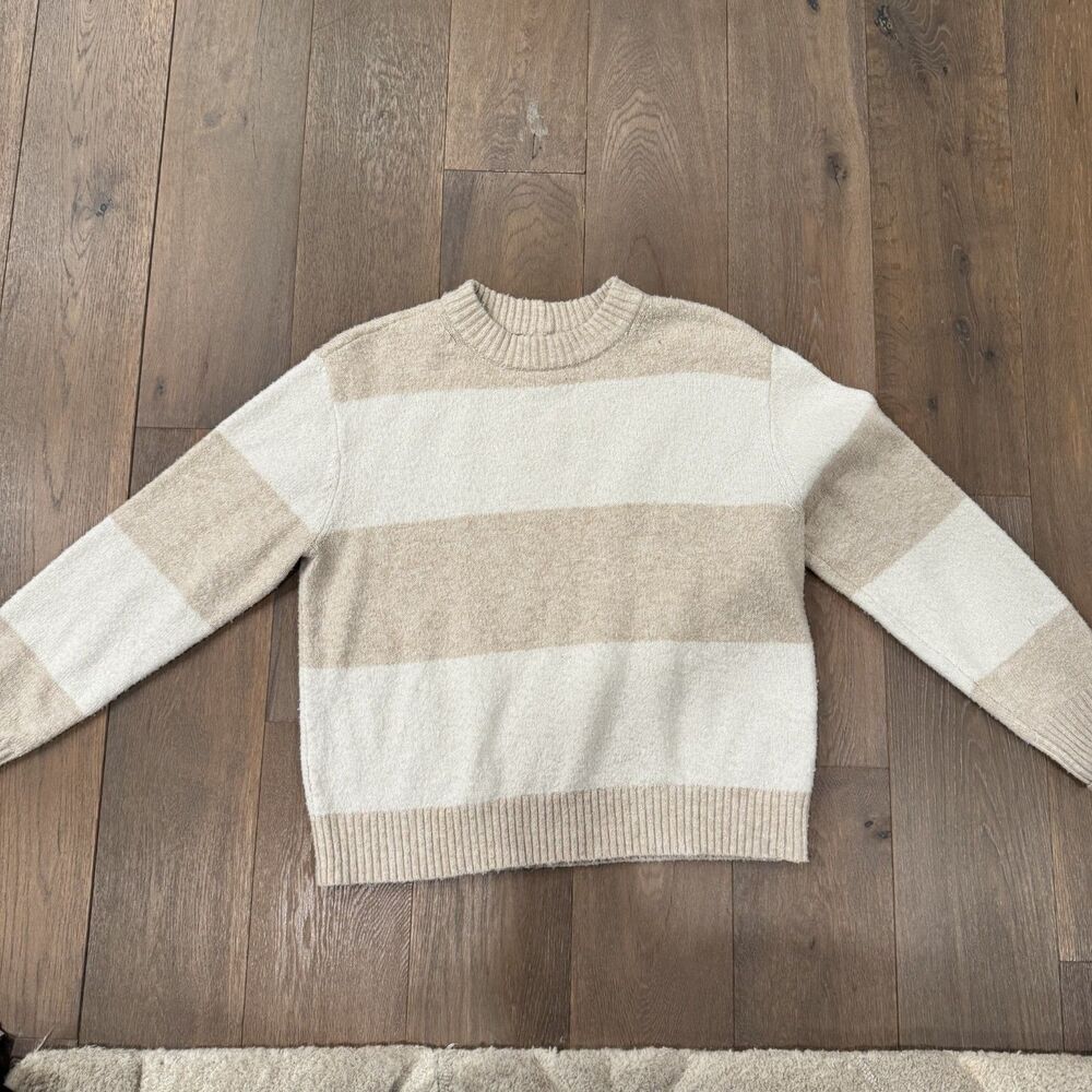 American Eagle striped oversized crew neck cozy sweater | size S